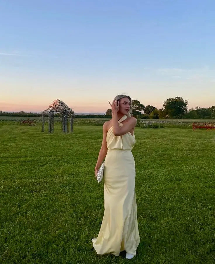 Satin halter neck maxi dress