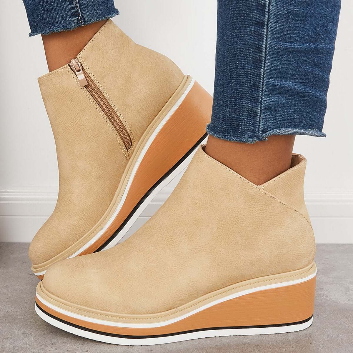 Damen-Stiefelette mit Plateausohle und Reißverschluss
