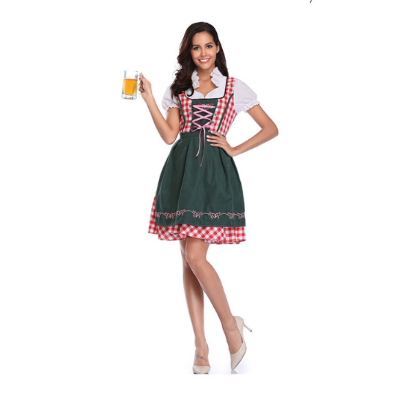 Oktoberfest Dirndlkleid kurz für Damen mit Karomuster und Schürze