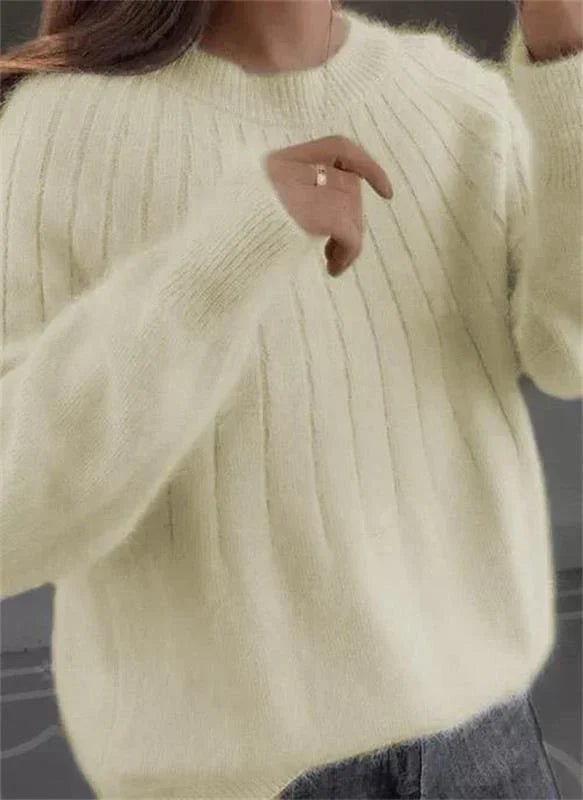 Damen-Rippstrickpullover mit Rundhalsausschnitt