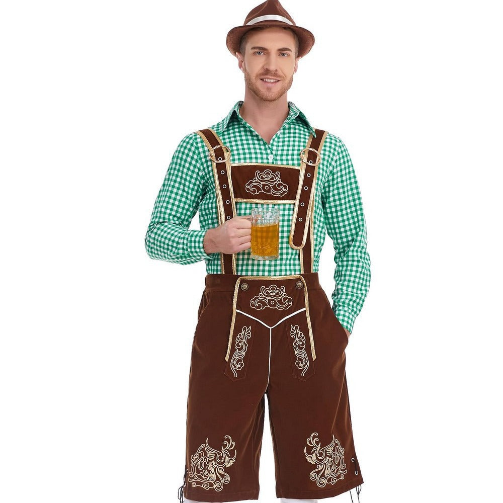 Oktoberfest Herren-Lederhosenset mit rotkariertem Hemd