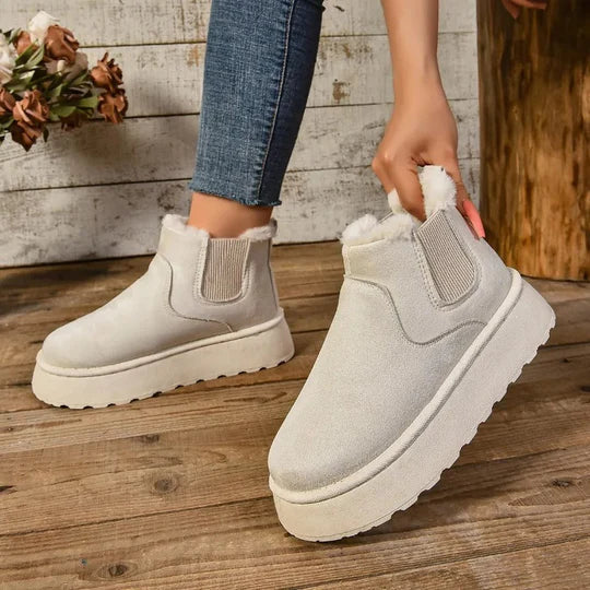 Damen-Warmfutter-Stiefeletten zum Hineinschlüpfen mit Plateausohle