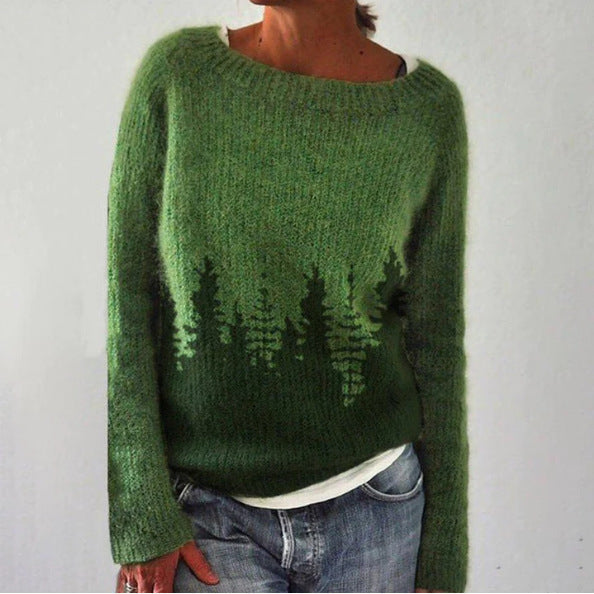 Damen Strickpullover mit Wald-Silhouetten-Design