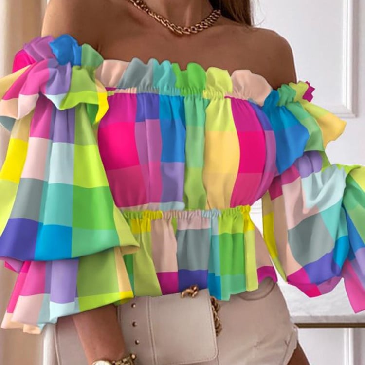 Sofia | Schulterfreie Rüschenbluse mit Puffärmeln für Damen