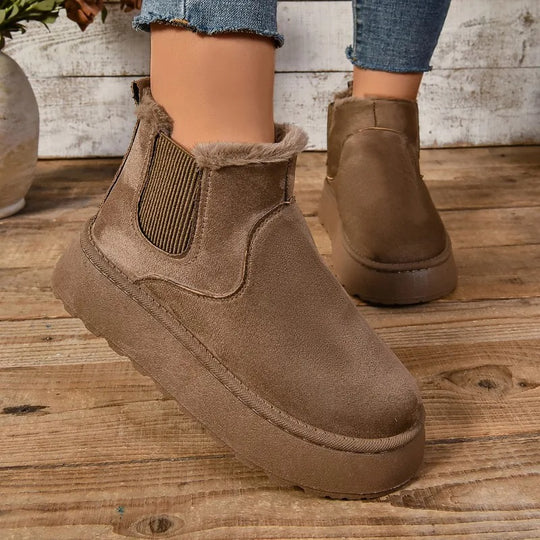 Damen-Warmfutter-Stiefeletten zum Hineinschlüpfen mit Plateausohle
