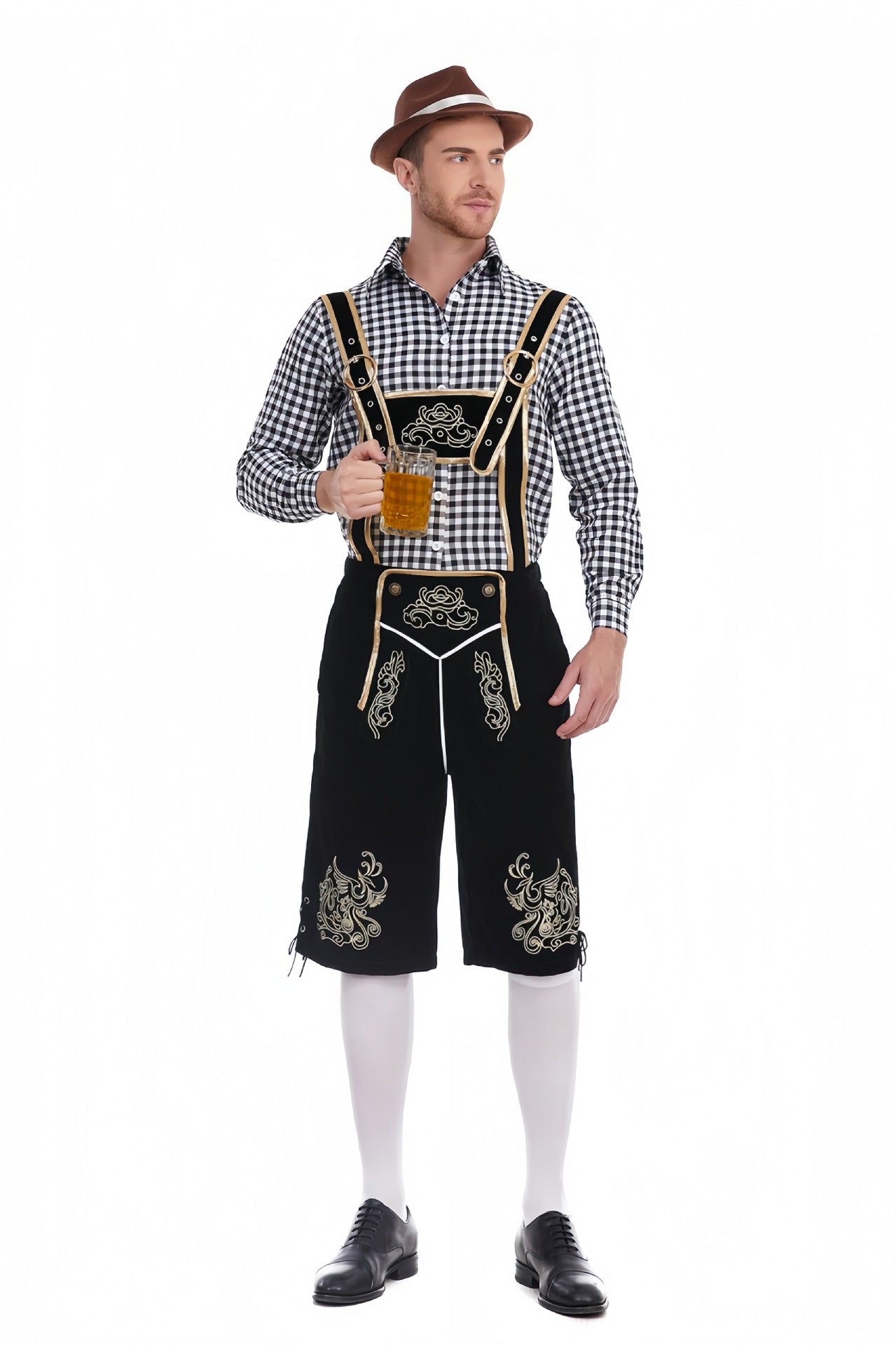 Oktoberfest Herren-Lederhosenset mit rotkariertem Hemd