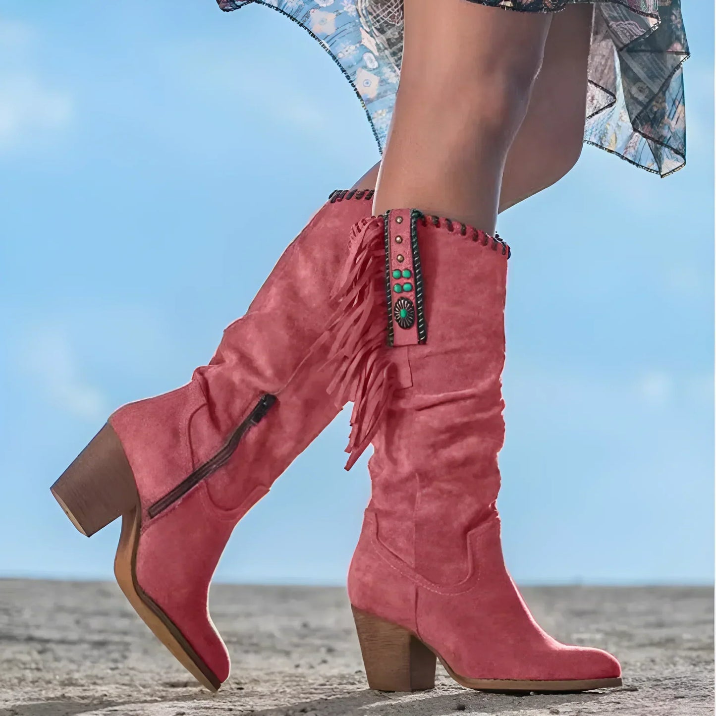 Western-Stiefel mit Fransen und Schmuckdetails