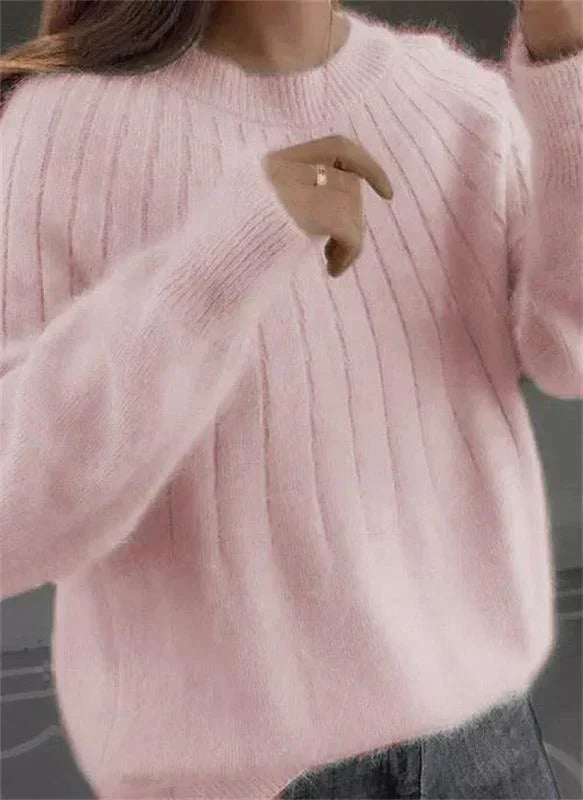 Damen-Rippstrickpullover mit Rundhalsausschnitt