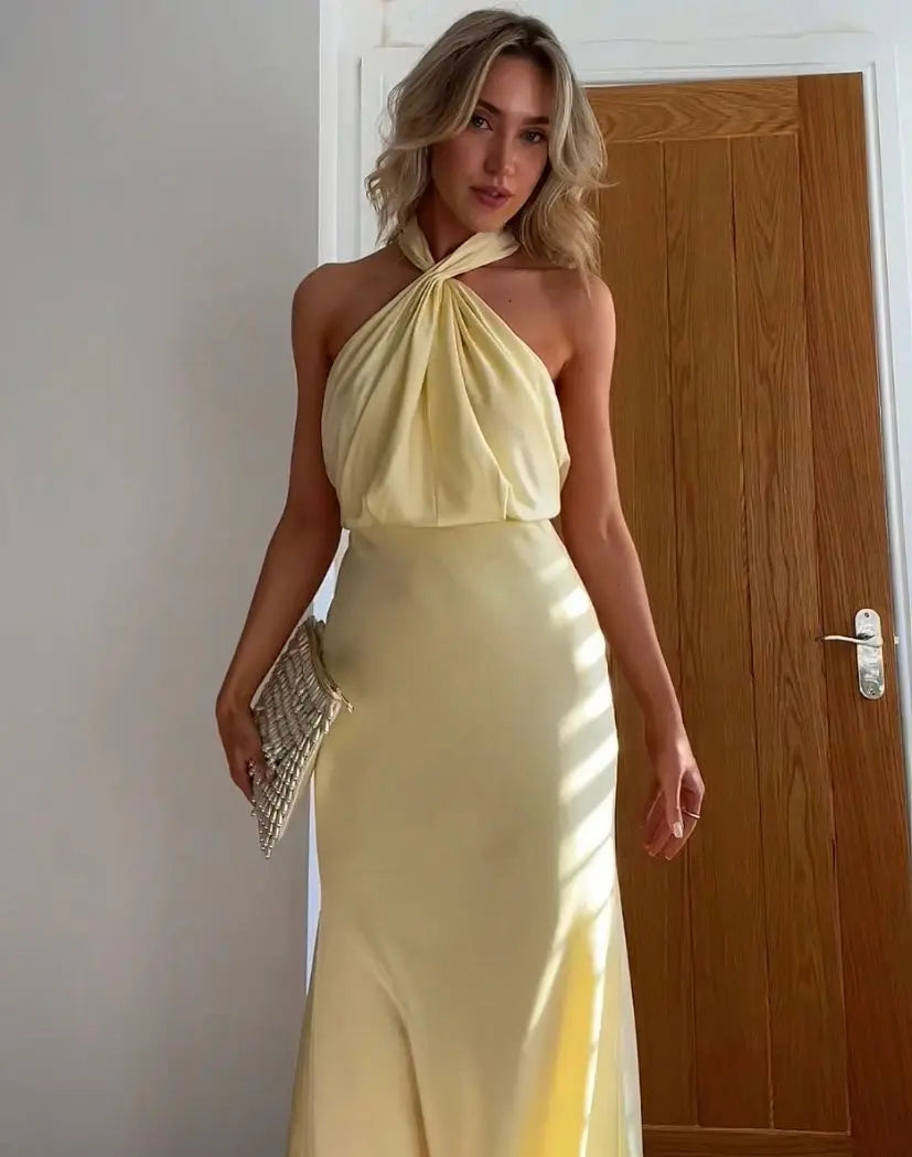 Satin halter neck maxi dress