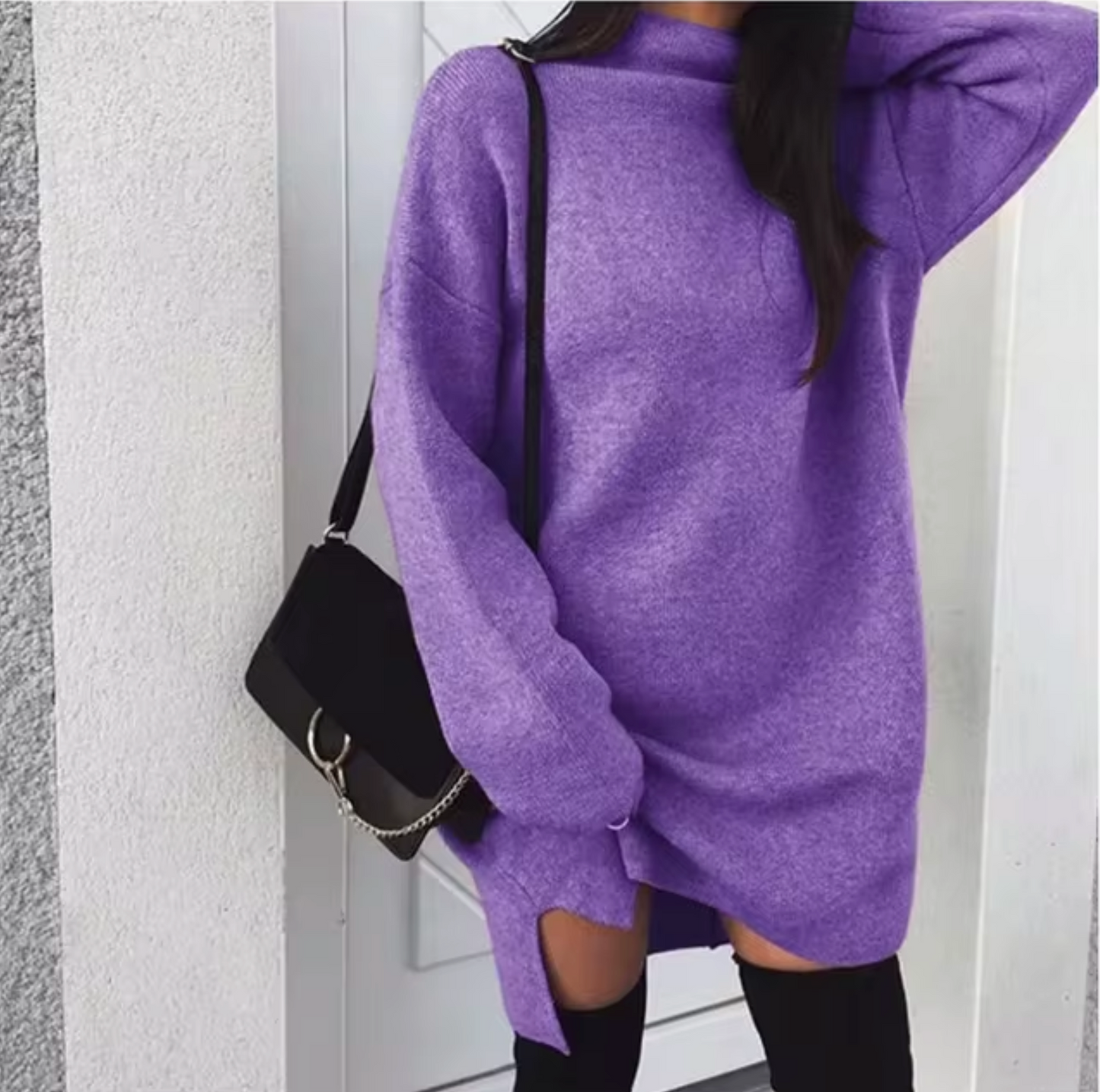 Übergroßes Strickkleid mit langen Ärmeln