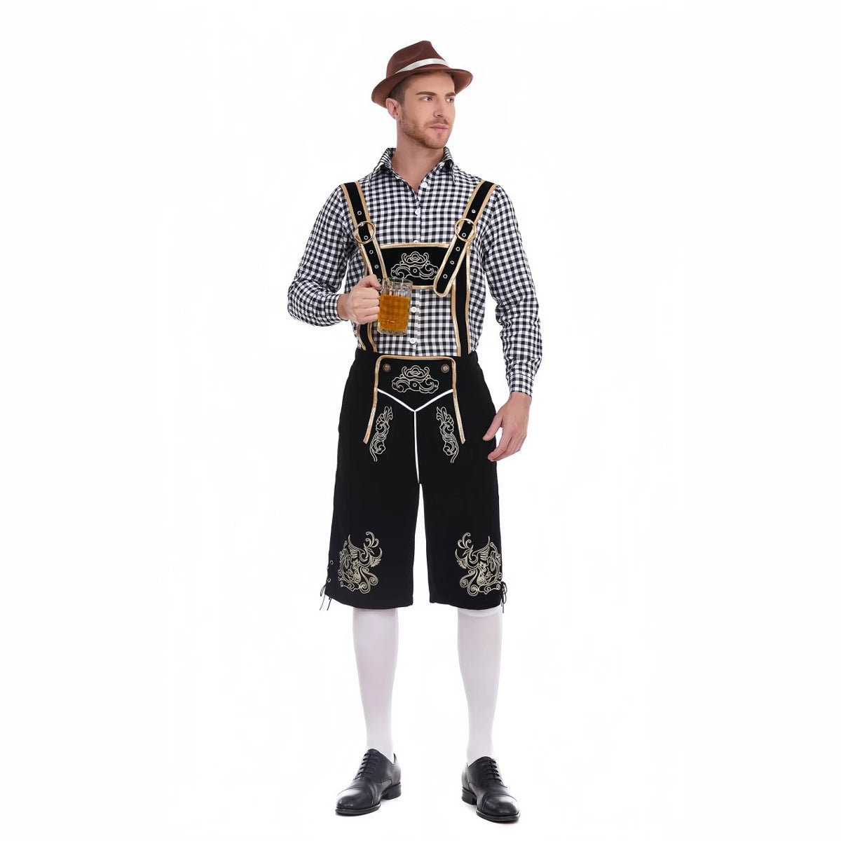 Oktoberfest Herren-Lederhosenset mit rotkariertem Hemd