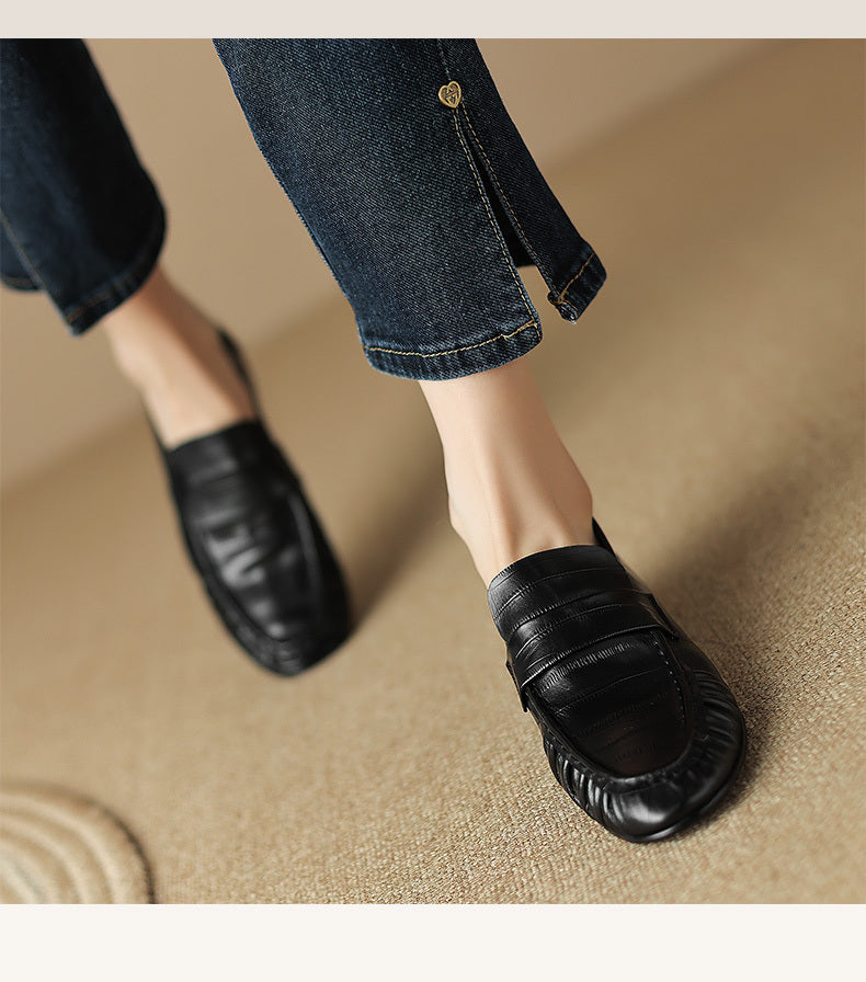 Oysynia | Damen Halbschuhe mit Lederfalten
