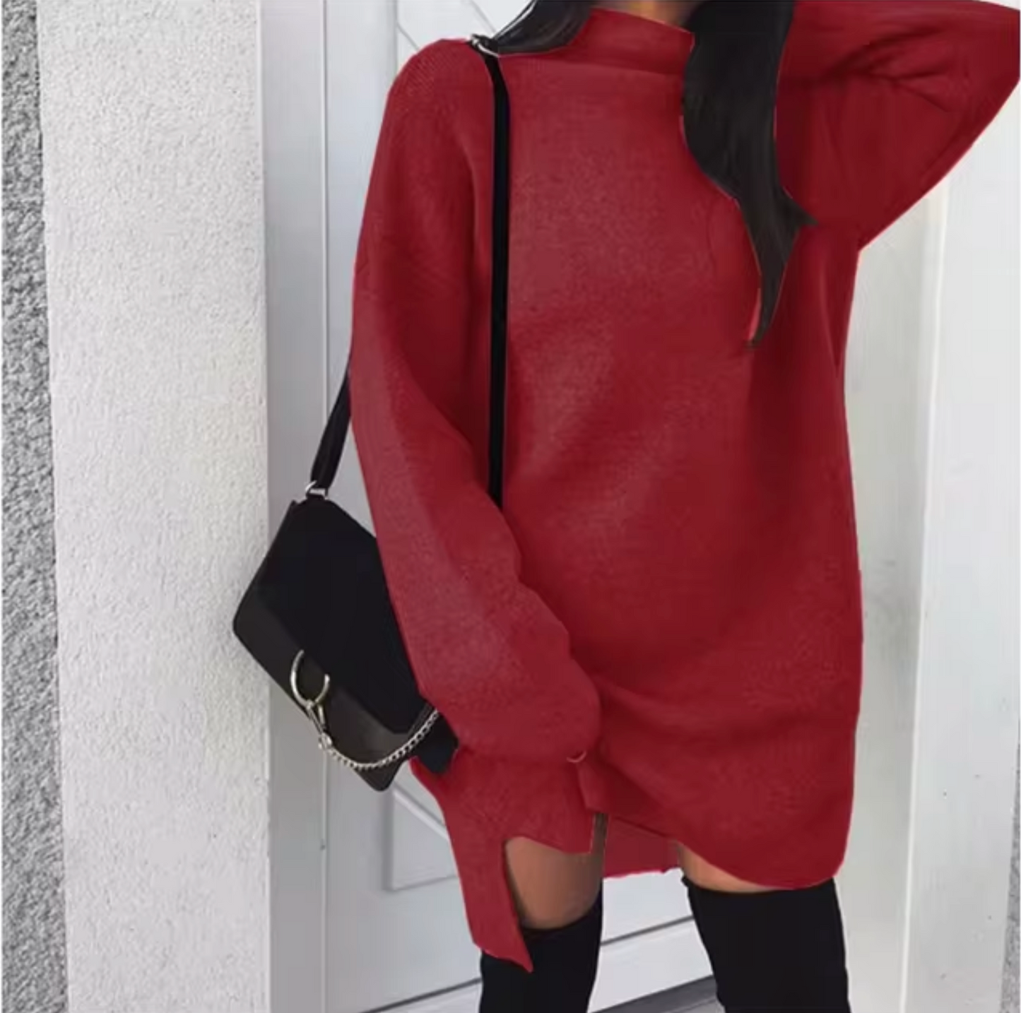 Übergroßes Strickkleid mit langen Ärmeln