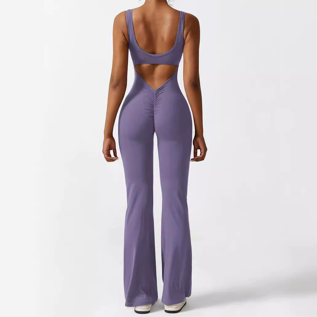 Lyra | Ärmelloser Stretch-Jumpsuit mit Flared-Bein und Racerback