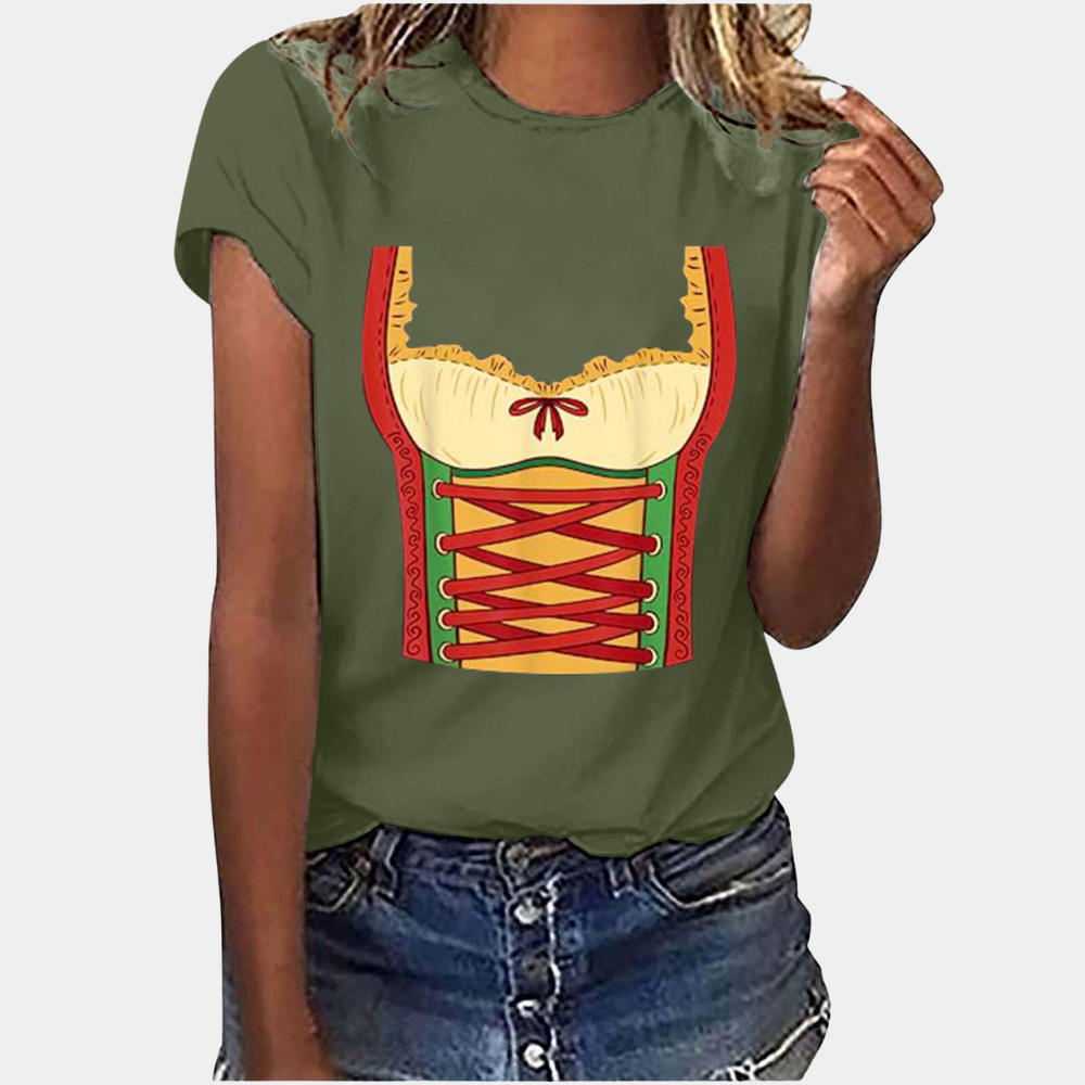 Oktoberfest Damen-Shirt mit Dirndl-Print