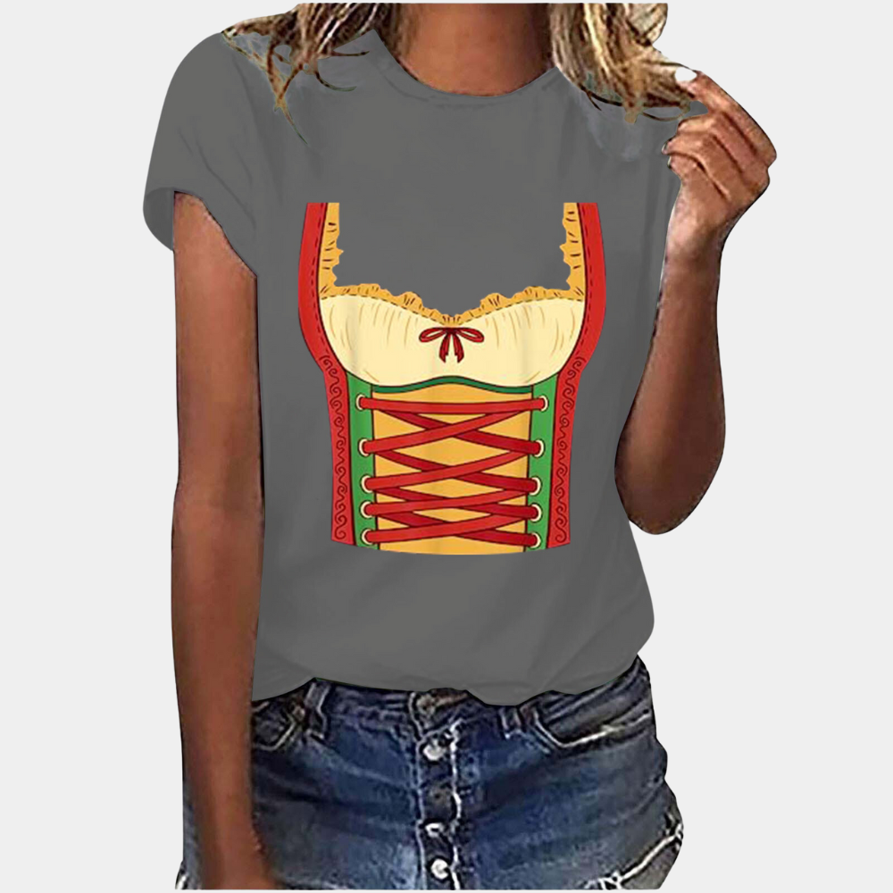 Oktoberfest Damen-Shirt mit Dirndl-Print