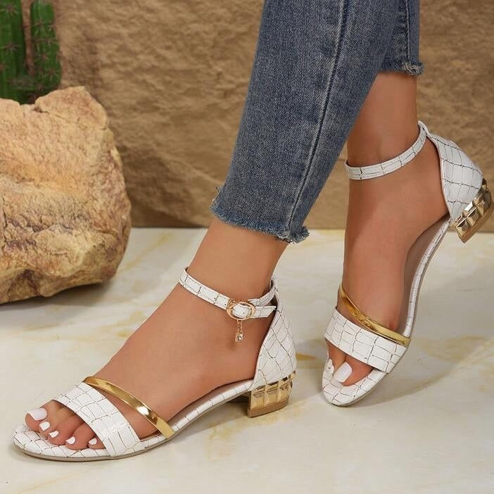 Riemensandalen mit blockabsatz und knöchelverschluss