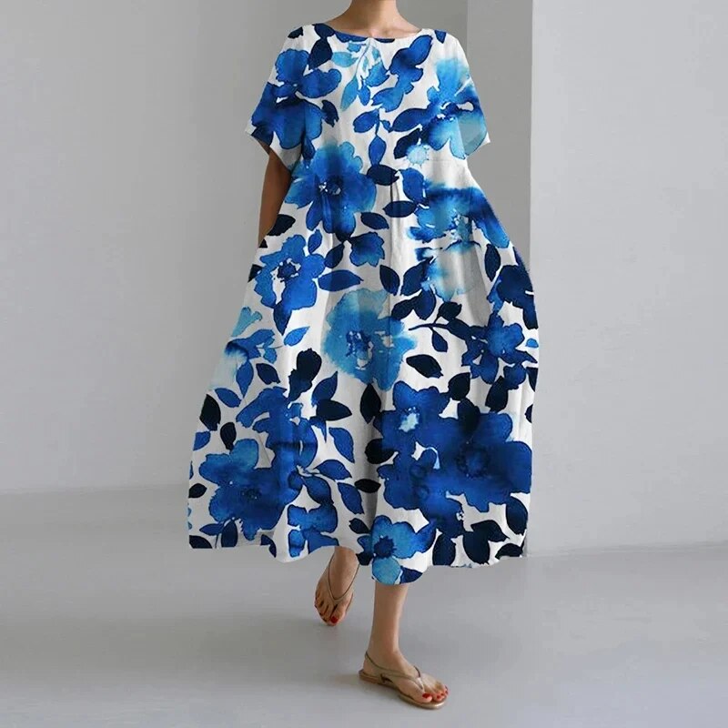 Lockeres midikleid mit rundhalsausschnitt und blumenprint