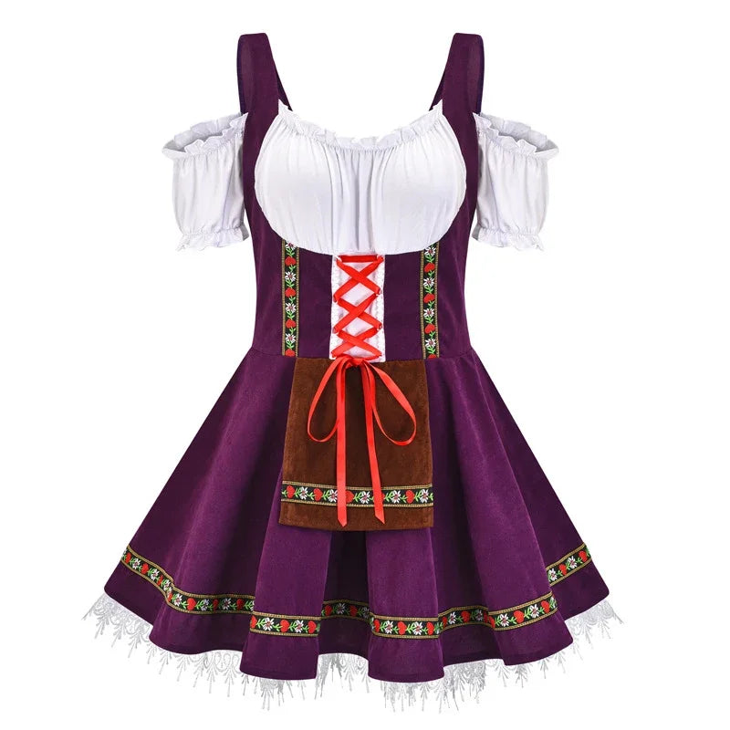 Oktoberfest Dirndl-Kostüm für Damen in Lila mit Schürze