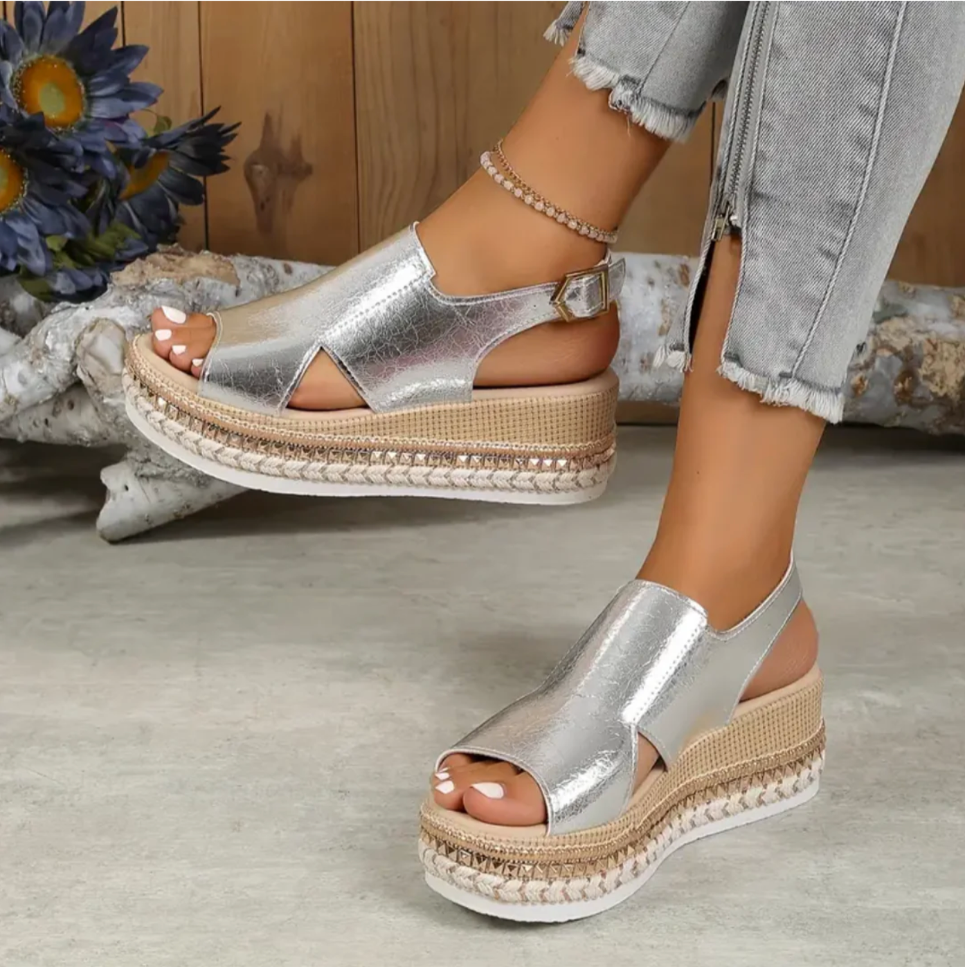 Plateau-Sandalen mit Kroko-Prägung – Stylisch & Bequem
