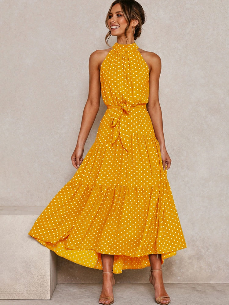 Ärmelloses Midikleid mit Bindegürtel und Stehkragen