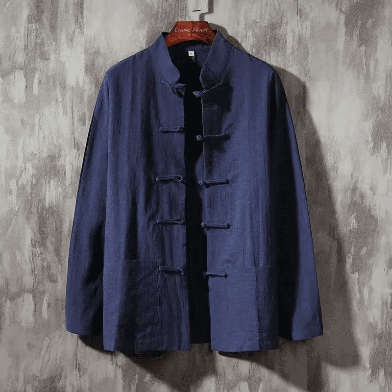Herren Leinenjacke mit Stehkragen & traditionellen Knebelverschlüssen