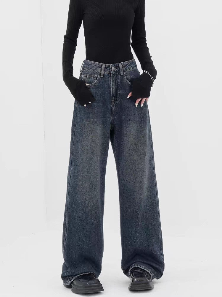 Dunkelblaue Retro-Baggy-Jeans mit weitem Bein