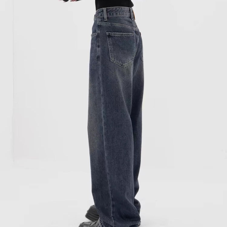 Dunkelblaue Retro-Baggy-Jeans mit weitem Bein