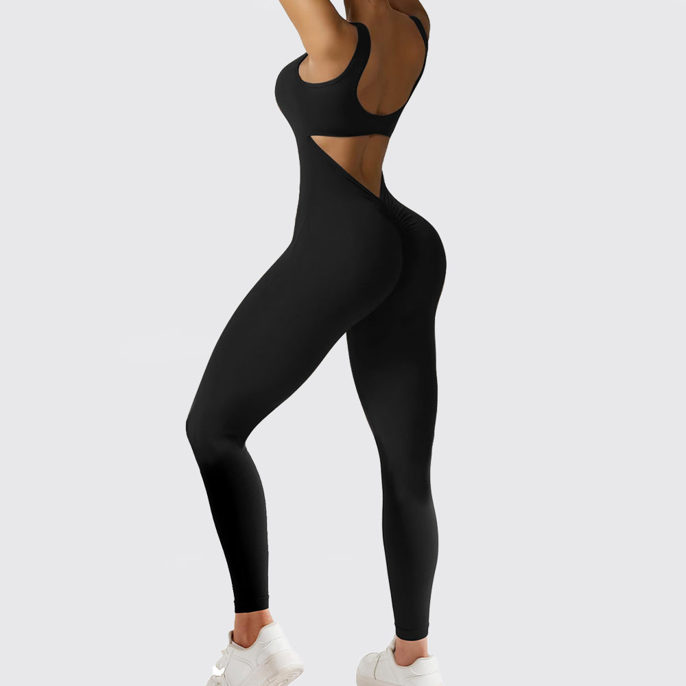 Lyra | Ärmelloser Stretch-Jumpsuit mit Flared-Bein und Racerback