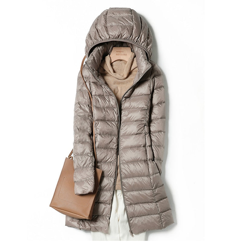 Clara - Damen Daunenjacke mit Kapuze und Reißverschluss