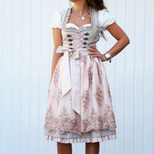 Oktoberfest Dirndlkleid für Damen mit Lagenrock und Zierborte