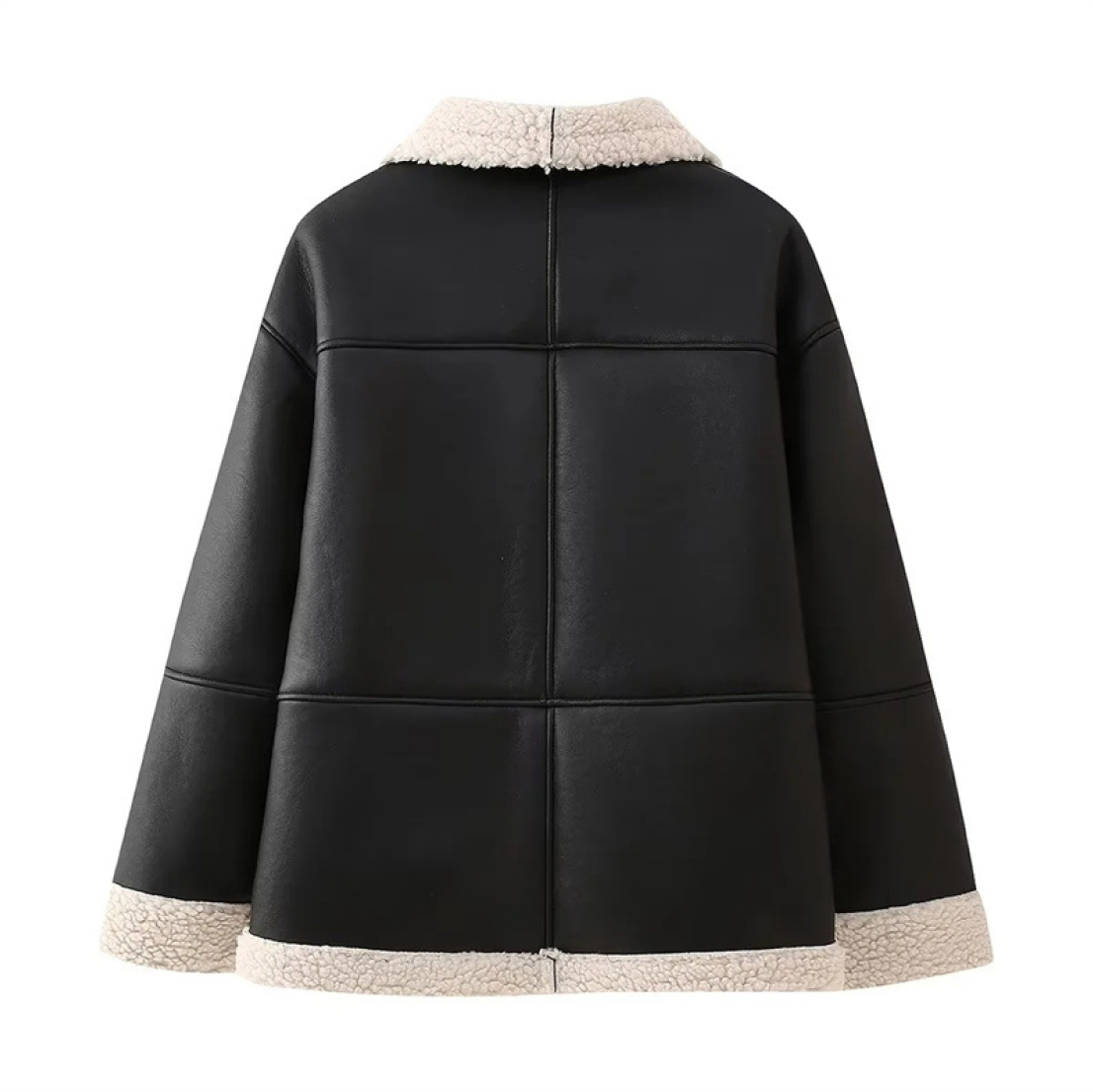 Übergroße Damen-Aviatorjacke mit Lammfellfutter
