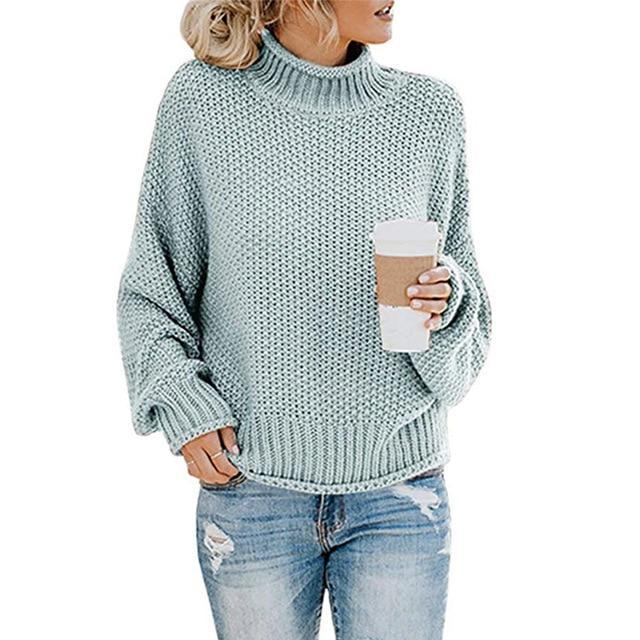 Damen Grobstrick-Rollkragenpullover mit lockerer Passform
