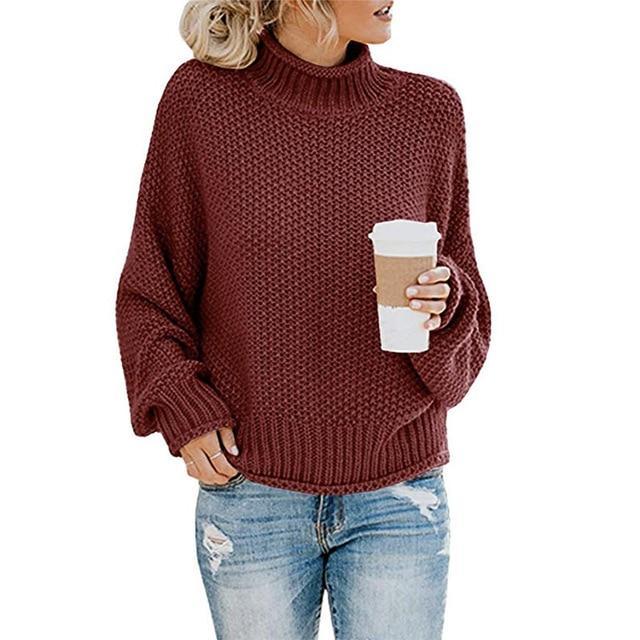 Damen Grobstrick-Rollkragenpullover mit lockerer Passform