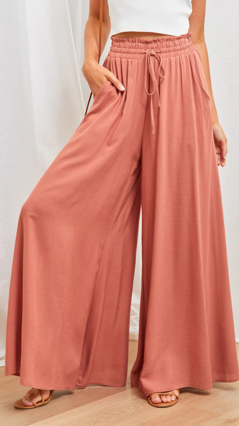 Mira | Fließende High-Waist-Hose mit weitem Bein und Bindegürtel für Damen