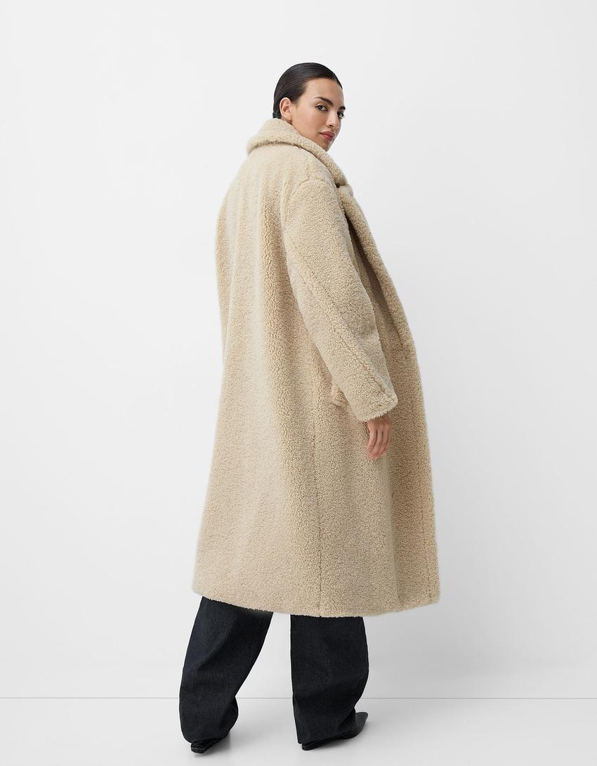 Damen Teddy-Langmantel mit Reverskragen