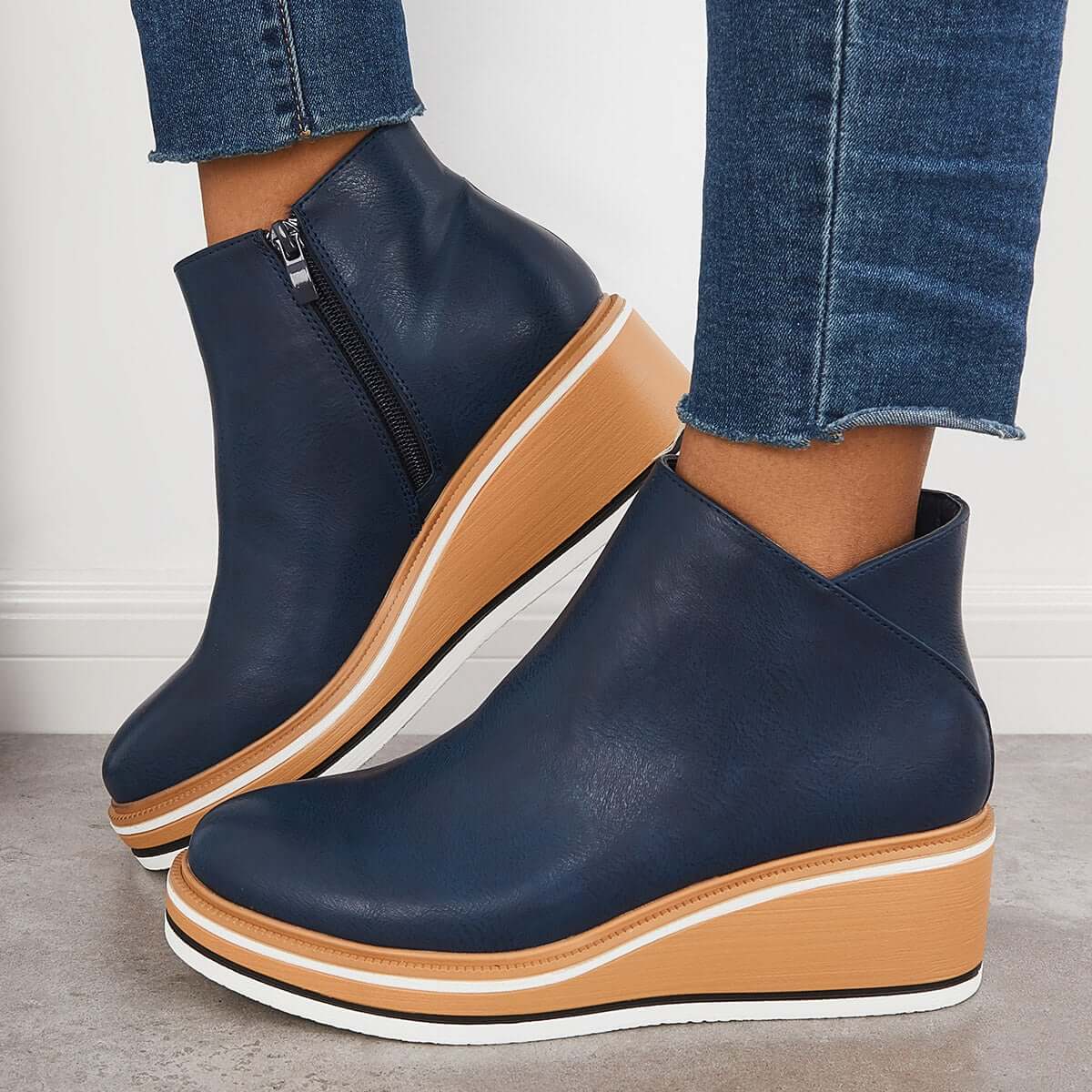 Damen-Stiefelette mit Plateausohle und Reißverschluss