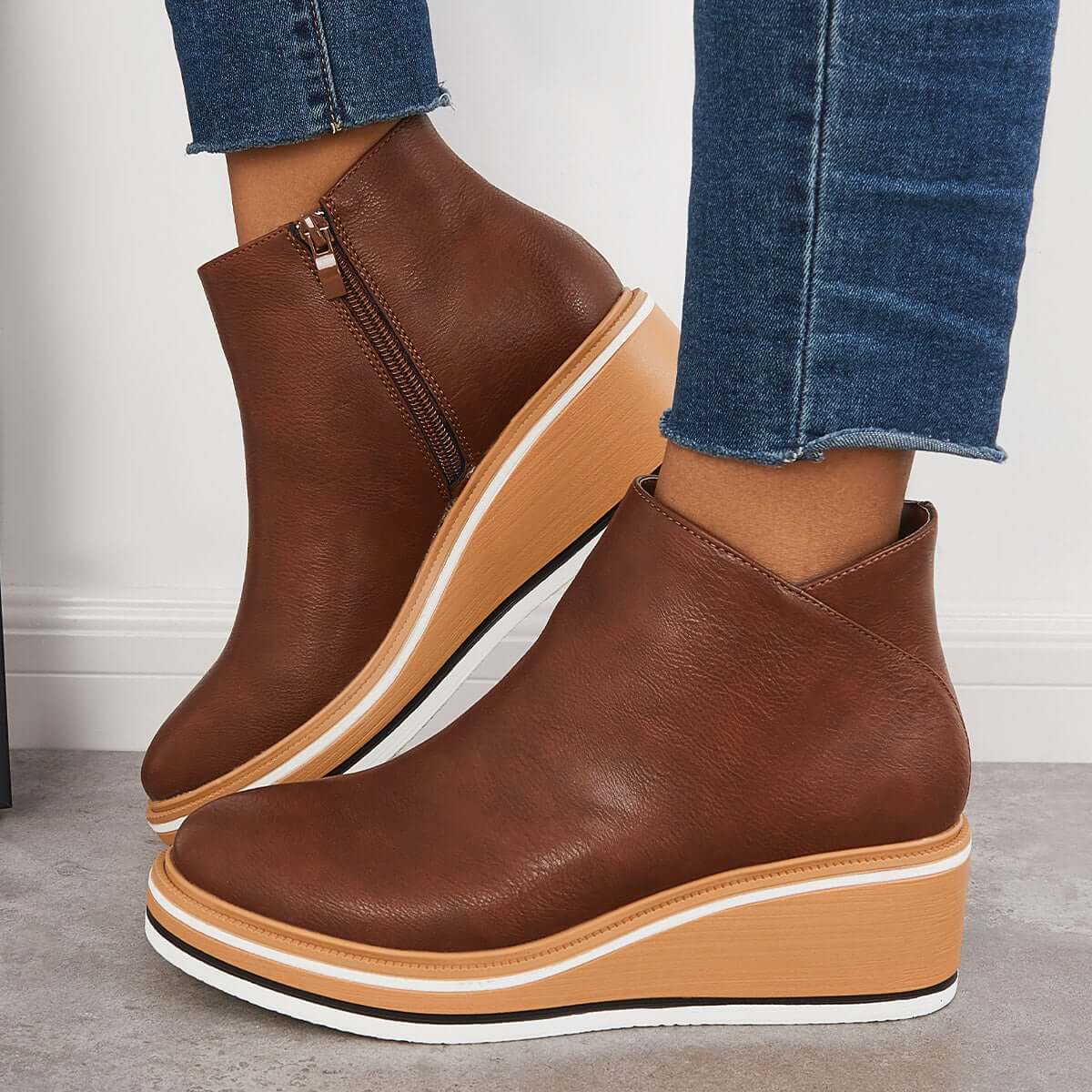 Damen-Stiefelette mit Plateausohle und Reißverschluss
