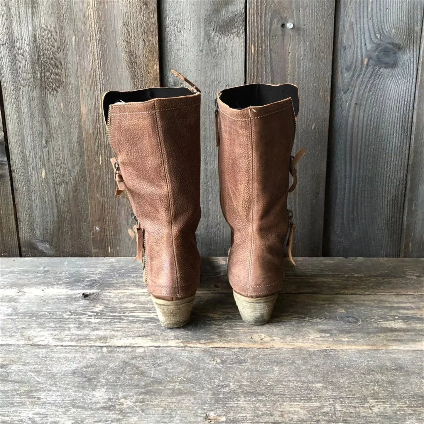 Vintage Mid-Calf Stiefeletten mit seitlichem Reißverschluss