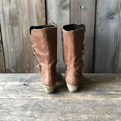 Vintage Mid-Calf Stiefeletten mit seitlichem Reißverschluss