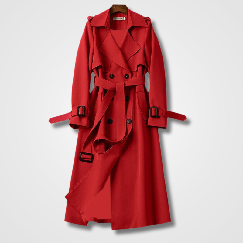 Amelie – Damen Trenchcoat mit Bindegürtel und Doppelreiher