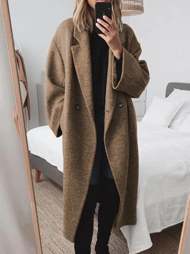 Lina - Damen Mantel Oversize lang elegant mit Reverskragen