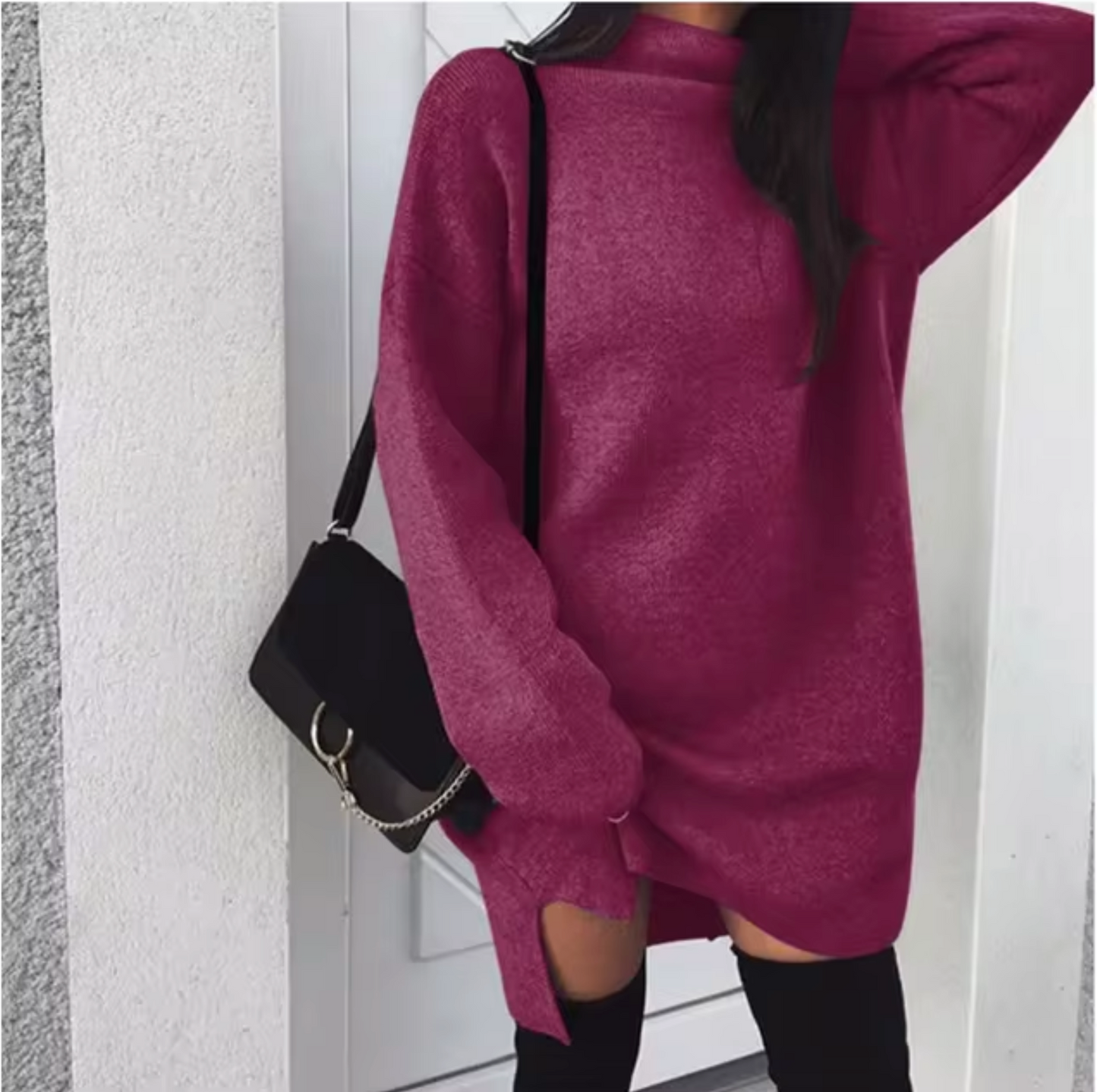 Übergroßes Strickkleid mit langen Ärmeln