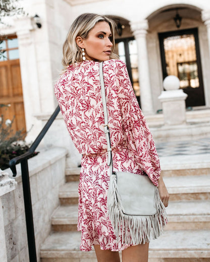 Sienna | Kurzärmeliges Blumenkleid mit Taillenband und Volant-Saum
