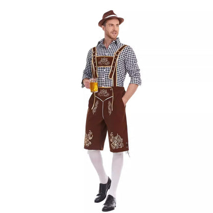 Oktoberfest Herren-Lederhosenset mit rotkariertem Hemd