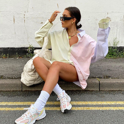 Carla | Oversized Hemdkleid im Colorblock-Stil mit Brusttasche