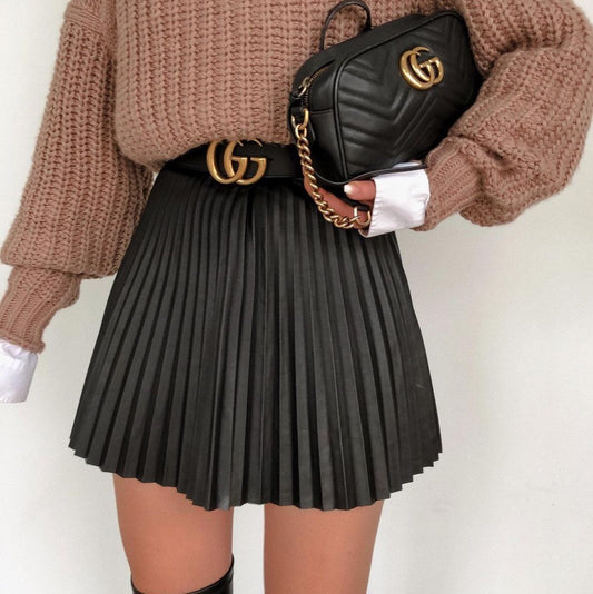 rock - Draped Pleated Knitted Mini Skirts Women Winter Short Skirt