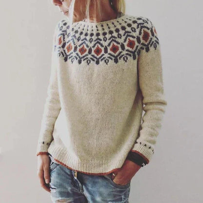 Freya - Damen Strickpullover mit Rundhalsausschnitt und Print