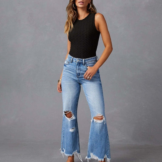 Hochtaillierte Jeans im europäischen Stil mit Rissen
