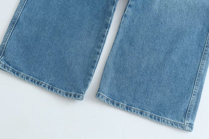 Hochtaillierte Baggy Capri Jeans - Weites Bein, Europastil